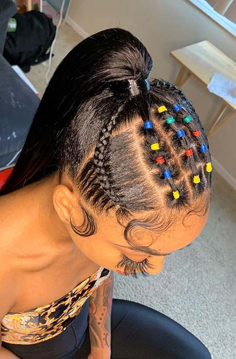 hairstyle idea with colorful accessories